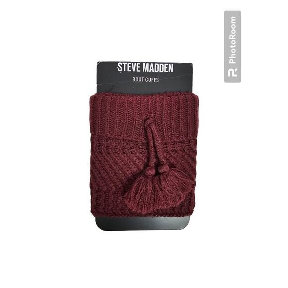 Steve Madden Knit Boot Cuffs with Tassels Burgundy One Size - Picture 1 of 2